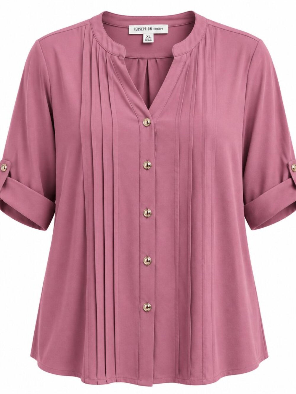 PerSeption Concept Size XL Women’s Pintuck Blouse – Mauve Pink